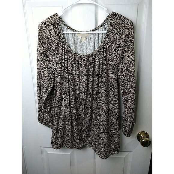 $  Michael Kors Long Sleeve Brown Cheetah Print Top. Size M - Picture 1 of 12